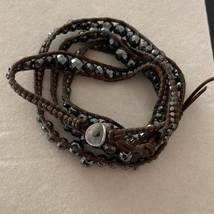 CHAN LUU LEATHER WRAP MINERAL STONE BRACELET